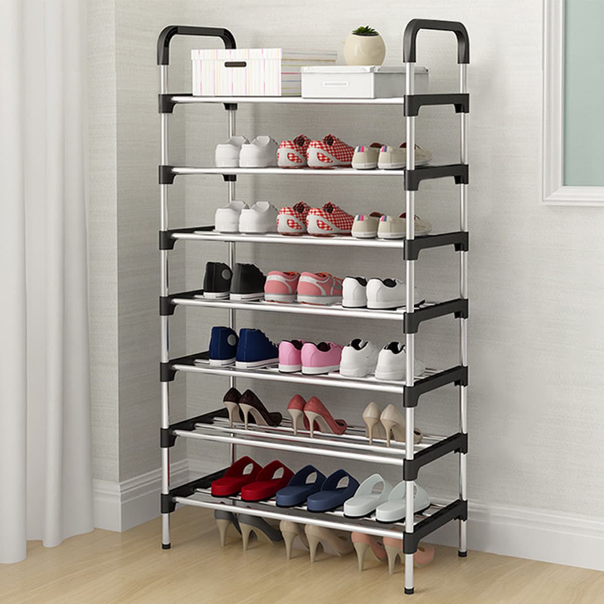 Shoe rack loaded with shoes