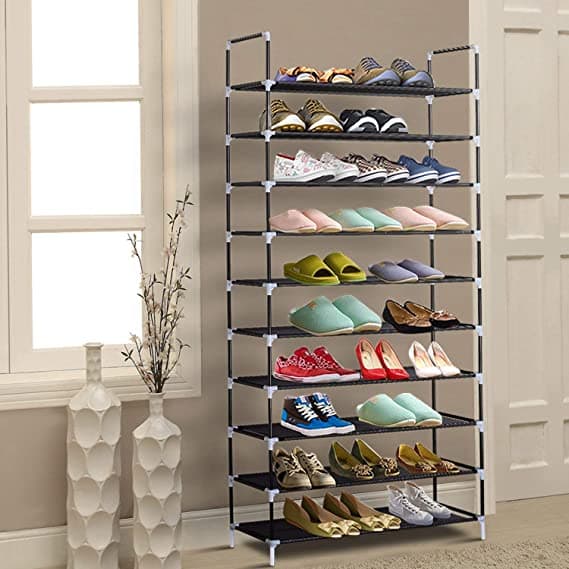 Shoe rack in a hallway