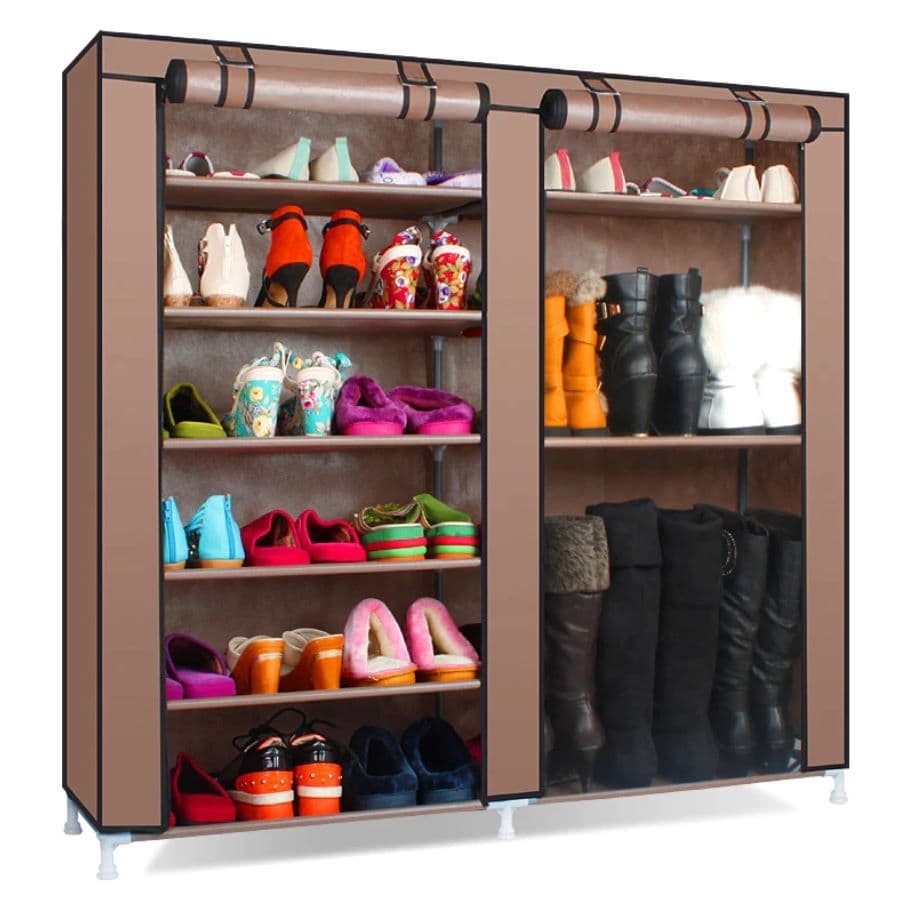 Shoe rack in a bedroom